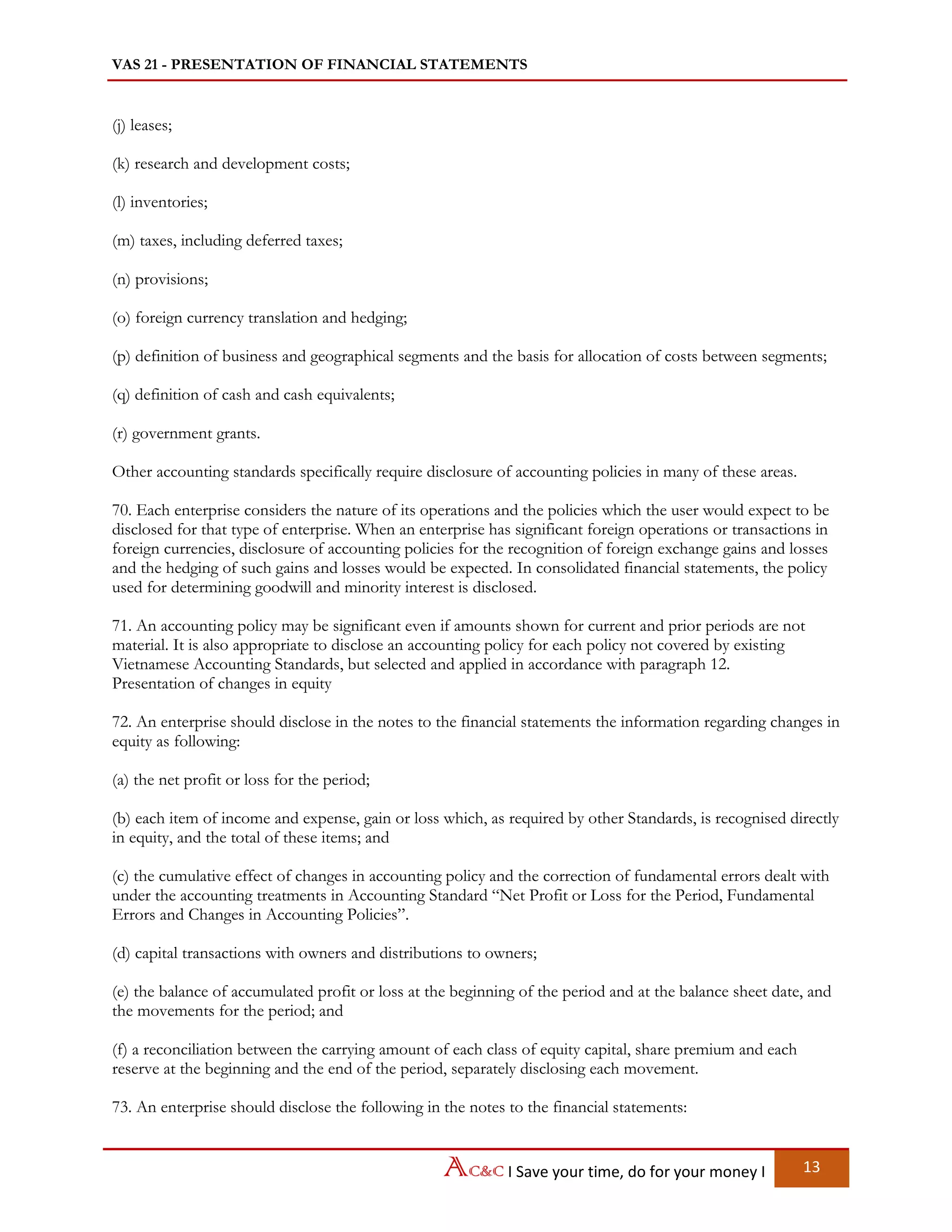 Vass Statement Example Vietnam Accounting Standards - VAS 21 Presentation of financial ...