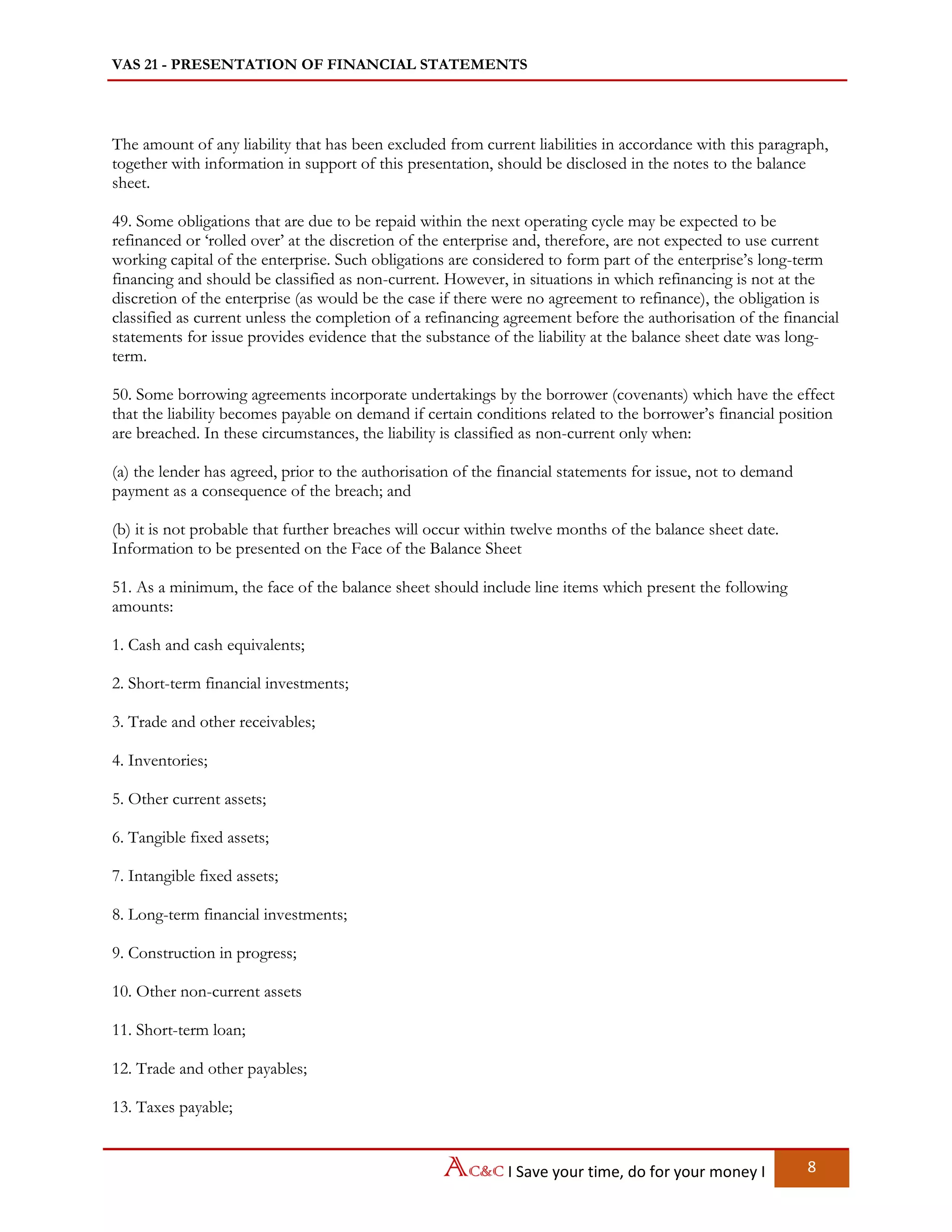 Vass Statement Example Vietnam Accounting Standards - VAS 21 Presentation of financial ...