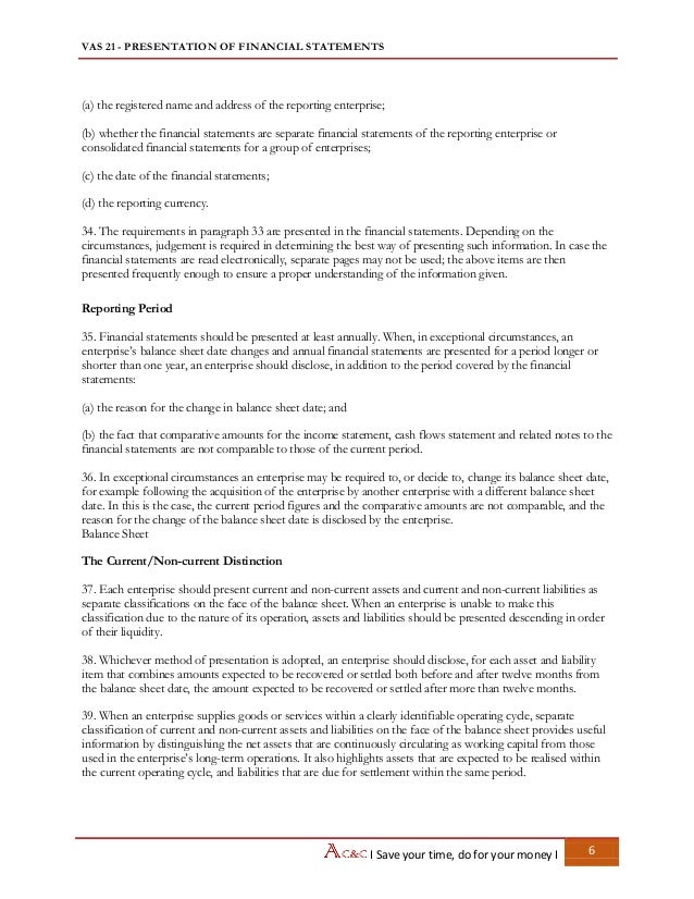 vietnam accounting standards vas 21 presentation of financial state