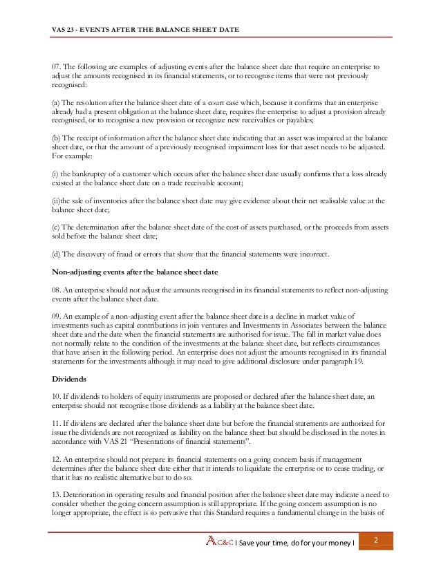 Vietnam Accounting Standards VAS 23 Events after the balance sheet