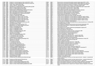 01666 0682 Schalter fur Innenverriegelung hinten rechts-E274 ,LOCK 01666 0682 Выключатель внутренней блокировки задней правой двери-E274, LOCK
01667 0683 Schalter fur Innenverriegelung hinten rechts-E274,UNLOCK 01667 0683 Выключатель внутренней блокировки задней правой двери-E274,UNLOCK
01668 0684 Taster Fahrer 4/Memorysitz-E282 01668 0684 Клавиша регулировок для водителя 4/сиденье с функцией памяти-E282
01669 0685 Taster fur Memory, Fahrersitz-E283 01669 0685 Клавиша для водительского сиденья с функцией памяти-E283
01670 0686 Signalleitung von Bedieneinheit fur Garagentoroffnung-E284 01670 0686 Сигнальный провод от блока управления открыванием ворот гаража-E284
01671 0687 Sensor fur Distanzregelung,links-G258 01671 0687 Датчик адаптивного круиз-контроля, левый-G258
01672 0688 Sensor fur Distanzregelung,rechts-G259 01672 0688 Датчик адаптивного круиз-контроля, правый-G259
01673 0689 Potentiometer fur Membranweg im Bremskraftverstarker 01673 0689 Потенциометр настройки хода мембраны усилителя тормозов
01674 068A ADR-Loseschalter im Bremskraftverstarker 01674 068A Выключатель ADR на усилителе тормозного привода
01675 068B ADR-Loseschalter/Potentiometer fur Membranweg 01675 068B Выключатель ADR/потенциометр хода мембраны
01676 068C ADR-Loseschalter/Druck im Bremskraftverstarker 01676 068C Выключатель ADR/давление в усилителе тормозов
01677 068D Ventil fur ADR-Bremseneingriff 01677 068D Клапан вмешательства ADR при торможении
01678 068E Schalter fur Distanzwahl, ADR-E260 01678 068E Переключатель выбора дистанции системы ADR-E260
01679 068F Drehzahlsignal vom ABS fur Rad vorne links 01679 068F Сигнал частоты вращения от датчика ABS для переднего левого колеса
01680 0690 Drehzahlsignal vom ABS fur Rad vorne rechts 01680 0690 Сигнал частоты вращения от датчика ABS для переднего правого колеса
01681 0691 Drehzahlsignal vom ABS fur Rad hinten links 01681 0691 Сигнал частоты вращения от датчика ABS для заднего левого колеса
01682 0692 Drehzahlsignal vom ABS fur Rad hinten rechts 01682 0692 Сигнал частоты вращения от датчика ABS для заднего правого колеса
01683 0693 Raddrehzahlsignale/Geschwindigkeit 01683 0693 Сигналы частоты вращения колес/скорости
01684 0694 Steuergerat 2 fur Diesel-Direkteinspritzung-J494 01684 0694 Блок управления 2 системы непосредственного впрыска дизельного топлива-J494
01685 0695 Luftmassenmesser 2-G246 01685 0695 Расходомер воздуха 2-G246
01686 0696 Steuergerat fur Kuhlerlufternachlauf-J138 01686 0696 Блок управления задержкой выключения вентиляторов радиатора-J138
01687 0697 Magnetventil 2 fur Ladedruckbegrenzung-N274 01687 0697 Электромагнитный клапан 2 ограничения давления наддува-N274
01688 0698 Relais fur Kuhlmittelpumpe-J235 01688 0698 Реле насоса ОЖ-J235
01689 0699 Ventile fur Getriebelagerung 01689 0699 Электромагнитные клапаны управления демпферами подвески КП
01690 069A Geber fur Kraftstoffdruck-G247 01690 069A Датчик давления топлива-G247
01691 069B Regler fur Kraftstoffdruck-N276 01691 069B Регулятор давления топлива-N276
01692 069C Relais fur Kuhlmittelzusatzpumpe-J496 01692 069C Реле дополнительного насоса системы охлаждения-J496
01693 069D Ventil fur Drosselklappe-N211 01693 069D Клапан управления дроссельной заслонкой-N211
01694 069E Signalleitung vom Airbag 01694 069E Сигнальный провод от подушки безопасности
01695 069F Geber 2 fur Kraftstofftemperatur-G248 01695 069F Датчик 2 температуры топлива-G248
01696 06A0 Fu.raumleuchte hinten links-W45 01696 06A0 Лампа подсветки пространства для ног, задняя левая-W45
01697 06A1 Fu.raumleuchte hinten rechts-W46 01697 06A1 Лампа подсветки пространства для ног, задняя правая-W46
01698 06A2 Freigabesignal fur Fensterheber 01698 06A2 Сигнал разблокирования стеклоподъемников
01699 06A3 Motor fur Zentralverriegelung,Heckklappe-V53 01699 06A3 Электродвигатель центрального замка в крышке багажного отсека-V53
01700 06A4 Signalhorn fur DWA-H8 01700 06A4 Звуковой сигнал противоугонной системы-H8
01701 06A5 Dimmung fur Innenlicht 01701 06A5 Яркость освещения салона
01702 06A6 Fu.raumleuchte links-W9 01702 06A6 Лампа подсветки пространства для ног, левая-W9
01703 06A7 Fu.raumleuchte rechts-W10 01703 06A7 Лампа подсветки пространства для ног, правая-W10
01704 06A8 Klemme 58 (Bleuchtungsdimmung) 01704 06A8 Контакт 58 (Регулирование яркости освещения)
01705 06A9 Umschalter fur Spiegelverstellung-E48 01705 06A9 Переключатель наружных зеркал-E48
01706 06AA Schalter fur Spiegelverstellung-E43 01706 06AA Кнопка регулятора положения наружных зеркал-E43
01707 06AB Turkontaktschalter fur Beifahrerseite-F3 01707 06AB Концевой выключатель двери со стороны переднего пассажира-F3
01708 06AC Turkontaktschalter hinten links-F10 01708 06AC Концевой выключатель задней левой двери-F10
01709 06AD Turkontaktschalter hinten rechts-F11 01709 06AD Концевой выключатель задней правой двери-F11
01710 06AE Motoren fur Zentralverriegelung, Fahrerseite 01710 06AE Электродвигатели центрального замка на стороне водителя
01711 06AF Motoren fur Zentralverriegelung, Beifahrerseite 01711 06AF Электродвигатели центрального замка на стороне переднего пассажира
01712 06B0 Motoren fur Zentralverriegelung, hinten links 01712 06B0 Электродвигатели центрального замка задней левой двери
01713 06B1 Motoren fur Zentralverriegelung, hinten rechts 01713 06B1 Электродвигатели центрального замка задней правой двери
01714 06B2 Umschaltung Audio/Telefon 01714 06B2 Переключатель Аудио/Телефон
01715 06B3 Gesprachsfunktion Telefon 01715 06B3 Телефон, голосовая функция
01716 06B4 Ansteuerung GRA-Wiederaufnahme/Beschleunigen 01716 06B4 Подача управляющего сигнала в систему круиз-контроля - возврат к сохраненной
скорости/разгон
01717 06B5 Ansteuerung GRA-Speichern/Reduzierung 01717 06B5 Подача управляющего сигнала в систему круиз-контроля - сохранить/уменьшить
01718 06B6 Ansteuerung GRA-ausschalten 01718 06B6 Подача сигнала управления в систему круиз-контроля - выключить
01719 06B7 Geber fur Langsverstellung,Beifahrersitz-G278 01719 06B7 Датчик регулировки продольного положения сиденья переднего пассажира-G278
01720 06B8 Geber fur Lehnenverstellung,Beifahrersitz-G279 01720 06B8 Датчик регулировки положения спинки сиденья переднего пассажира-G279
01721 06B9 Geber fur hintere Hohenverstellung,Beifahrersitz-G280 01721 06B9 Датчик регулировки высоты задней части подушки сиденья переднего пассажира-
G280
 