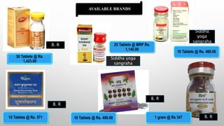 30 Tablets @ Rs.
1,423.00
10 Tablets @ Rs. 490.00
10 Tablets @ Rs. 571
25 Tablets @ MRP Rs.
1,145.00
10 Tablets @ Rs. 460.00
1 gram @ Rs 347
AVAILABLE BRANDS
B. R
B. R
B. R
B. R
Siddha
yoga
sangraha
Siddha yoga
sangraha
 
