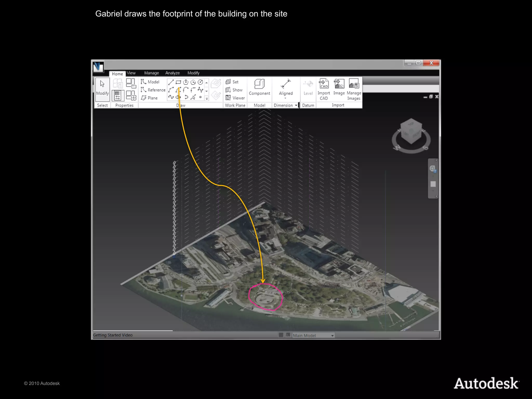 Gabriel draws the footprint of the building on the site




© 2010 Autodesk
 