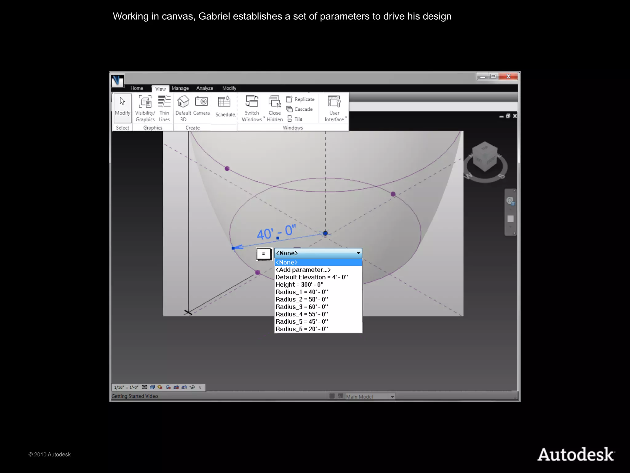 Working in canvas, Gabriel establishes a set of parameters to drive his design




© 2010 Autodesk
 