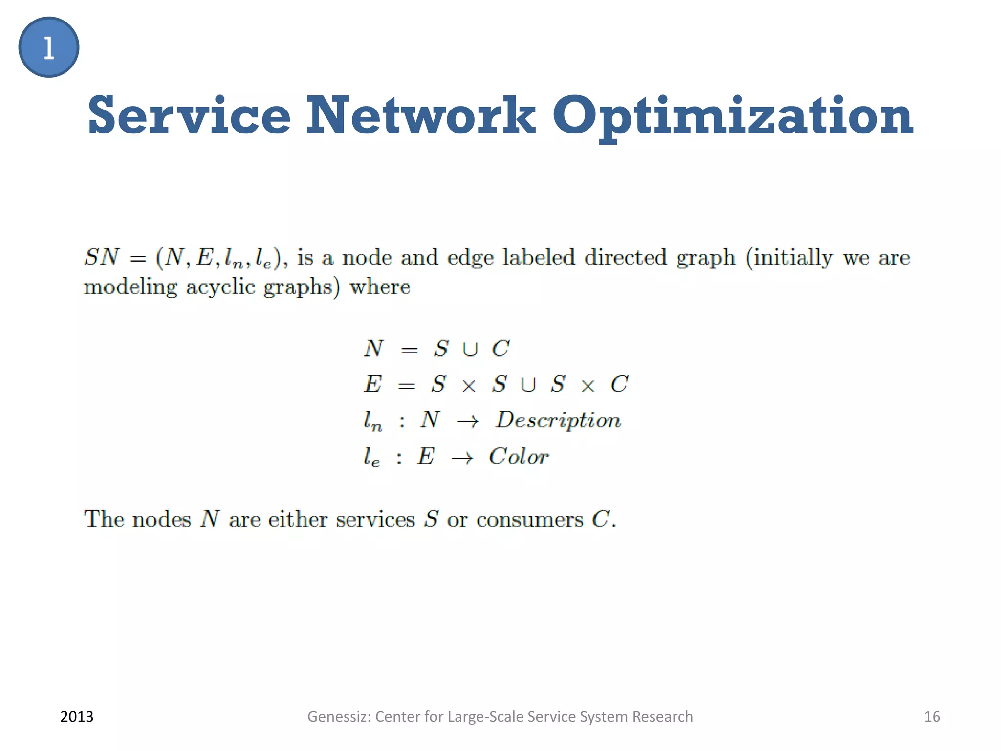 Service Network Optimization
2013 Genessiz: Center for Large-Scale Service System Research 16
1
 
