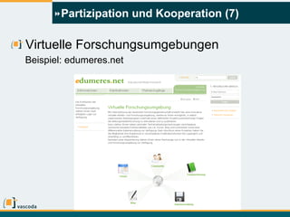Partizipation und Kooperation (7) Virtuelle Forschungsumgebungen   Beispiel: edumeres.net 