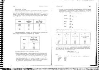 Para obtermos a série elo faturamento rcal, a preços comtantes de janeiro, basta
dil'idir a coluna I pela colunJ 1 c multiplicar por 100_ Obtemos:
ｾ
Ｍｾｉ
ＧＮｾ
1
ｾ .
ｾＧｉ:1
ｾＭ,:
ｾ
ｾ
".
.•
(
ｾ
4
*1
t,
I
C
C
.'
C"
'11
C:I
il
ｾＮ
«I
ｾＺｩ
!';I ｾ
r', .
, C;I
109
.....ｬＮＬＮｾＢ "0. f.r,...... -"1;') ＮｴＮ￭ｌｩＧｾｾＬｴ .':';;.401/,' ,.: lI"... '''';,
(o exemplo nõo apresenlo o mês de dezembrol
100: x
103 : ]00 (março)
102: x
]03: 100
100,0
Janeiro
Fevereiro
Março
Desconhecida
-0,4%
16,9%
3,0%
1,8%
ＬｾｾｾＧ［ｾＺＹＷﾷｾＧｾ［ｾｉￍｊ｜ＤＧｴｾｾｾｾＬｩＬｴＬｩＧｦｩｦＬｾｾﾷＢＺＧｽｃＢＬｩｾ､ＧｦＡＧｩＧＡＧ ＺＬ｜ｾｾｾｾｾｾｾｾＬｾＮＺＢＢｭＺｾ［ｾｾＧｾ＿Ｇ［ｾｊ｛ｦｾｩｴｾｪＬＧｾ
ＧｯＡＢｾ ＢＺｾＧｾｾＢｾｌＮｾ＿ｾﾷＺ［ＦＬ［［ＺＺＺｾﾷＬＬｾＬ＼［Ｌ｜ＧＺｘＬＺＬｩＢｾＧＮＭ［｜Ｂ［ＺＺ［ｾＧＬＬＧＺ［［ｲ '.ＺＢｾｾＺｾＩｾｾｾＧＺｊｴｾｾｴｾｩ［ＺＧｾｾｾＺｾｾｾＧＺｩｾｾ［ﾷ￩ｫ ..ｻＺｾｪＧ［ｅｾＺＧﾷｾｉＧＬ ｾＧｴｾＬｾＺ ＧＱＺｾｾＺＺＬＺＮＺ［｜ｾｾｾｾＺ｜ｴｾｾＮｾＬｯｩｽＩ＿ＧＺＧｾｉｾｾＬｾｾＮｾｾ･Ｇ :i· -..
Janeiro
Fevereiro
Março
Abril
Maio
(
mês ､ｾ referên:ia - ]) x ]00
mes anferror
Maio ]08: x
103: 100
• Mud,mça da base de ｣ｯｭｰＢｲ｡￧Ｎｾｯ do Índice de preços: No exemplo amerior
desejaYa-se obter o fatur:unento real a preços de janeiro. E se Ｇｉｵｬｳ･ｮｬｬｯＮｾ o
faturamento a preços de março, por exemplo' Basta fazer uma "regra de 3"I"ra
cada l11CS, dando o '3lor 100 parJ o me" de março, assim:
Abril ]05: x
103: 100
(1)
I
(2)
I
(3)
Meses I Faturamento índice de preços Faturamento real
(R$ mil) (março = 100) (a preços de março)
(RS mil)
Janeiro 500 97,1 514,9
Fevereiro 508 99,0
51LJ
Março 600 100,0 600,0
Abril 630 101,9 618.3
Muio 660 104.9 629,2
ｃｯｮｾｩ｢ｪｩｩ､＼Ｍｬ､･ SOCial
e obtemos uma nOI'a série para o índice, o que nos permite calcular o faturamento a
preços dc março, C0ll10 mostrado na tabela a seguir:
ｬｾ intCl'cs>alltc obserl'ar que a alteraçào do mês-base afeta o '3lor (em RS) do
f:ttur:tmemo real, mas 'Üü afcta a variado percentual (ali taXJ de cresclmemo) mês a
mês. T'lIlto com basc cm janciro eomo em mJrço (Oll qualquer Olltro mês), as taxas
entre um mês c Olltro, calculadas peiJ cxpress;io
ser:io:
Funo(:mentos de Economia
Maio
Março
Abril
Meses
Janeiro
Fevereiro
(31=..!xl00
2
Faturamento real
(a preços de janeiro)
(R$ mill
I I
500.0
498,0
582.5
600.0
611,1
(1) (2)
Meses I Faturamenta índice de preças
(R$ mil) (janeiro = 100)
Janeiro 500 100
Fevereiro 508 102
Morço 600 103
Abril 630 105
Moio 660 108
Cabem duas observações quando (iJ deflação ele un;a séric:
• Eseolha do índice deElator: O índice a ser utilizado deve ser Jquelc que repre-
sente o crescimento dos preços do setor. Assim, para dclbcionJ'- uma série agrí-
cola, utiliza-se como deflator o índice de preços Jgrícohs; numa séric do setor,
por exemplo, metalúrgico, utilizo-se O índice de preços do setor metalúrgico.
Nessa linha, para dcllacionar o PIB, utiliza-sc o índice ger:d de [',-eços (lGP);
para saber a evoluçào do saLirio real, que rellere a I'ariaç:io do poder a'luisitivo
dos trabalhadores, utiliza-se uln í;ldice de preços ao cOll-'umidor.
108
Exercício de ｄ･ｦｬ｡ｾ￣ｯ
Suponha que uma empresa hipotética apresente informaçôes sobre o faturamento
mensal (coluna 1) e queria saber qual a eyolução do latur:1I11enW rol a preços constan-
tes ele um dado mês, digamos, março. Para tanco, precisa ddlacionar o faturamento
nominal (a preços corn:ntes dos re,pcetil'os meses), o que requer o conhecimento de
um Índice dc preços, divulgado pelas instituições cspecializacbs (I BGE, FI PE, DI EESE,
Fundação Getúlio Vargas etc.) (coluna 1).
... J""
ｾ ..'
ｾ...'
..
. . "- ＢＪＮｩ｜ｉＱＩｾｩＮ
- . ., '''''''''''' " ,
Ｂ Ｂ .. '..ＢＢＢＢＢＧＡＢｉＺＢ［［［［ｾ
... . '" ﾷｨｾ ﾷＢＢＢｾＮＧｬｦｫＨＬＧＢ
ｾＮ ;
 