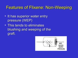 Features of Flixene: Non-WeepingFeatures of Flixene: Non-Weeping
• It has superior water entryIt has superior water entry
pressure (WEP)pressure (WEP)
• This tends to eliminatesThis tends to eliminates
blushing and weeping of theblushing and weeping of the
graft.graft.
 