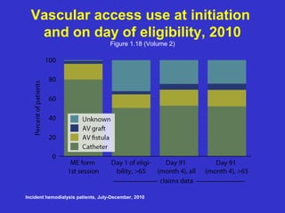 Vascular access use at initiation
and on day of eligibility, 2010
Figure 1.18 (Volume 2)
Incident hemodialysis patients, July-December, 2010
 