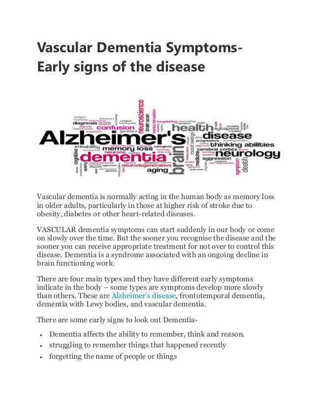 Vascular Dementia Symptoms Early signs of the disease