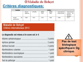 Critères diagnostiques:
Pas de test
biologique
spécifique Dg
clinique.
 