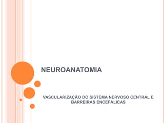 NEUROANATOMIA

VASCULARIZAÇÃO DO SISTEMA NERVOSO CENTRAL E
BARREIRAS ENCEFÁLICAS

 