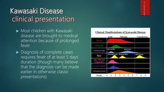  Most children with Kawasaki
disease are brought to medical
attention because of prolonged
fever.
 Diagnosis of complete cases
requires fever of at least 5 days’
duration (though many believe
that the diagnosis can be made
earlier in otherwise classic
presentations)
Dr.GamalSultan
 
