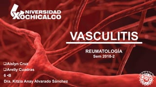 VASCULITIS
REUMATOLOGÍA
Sem 2018-2
Aislyn Cruz
Arelly Cuadras
6 •B
Dra. Kitzia Anay Alvarado Sánchez
 