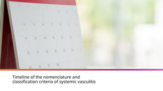 Timeline of the nomenclature and
classification criteria of systemic vasculitis
 
