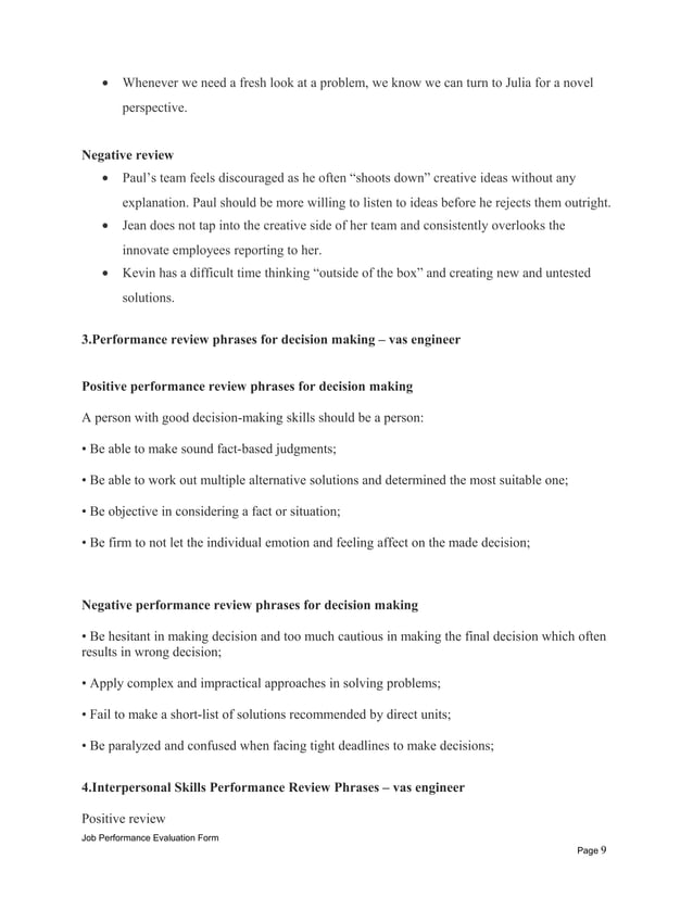 Vas engineer performance appraisal