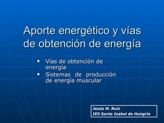 Aporte energético y vías de obtención de energía ,[object Object],[object Object],Jesús M. Ruiz IES Santa Isabel de Hungría 