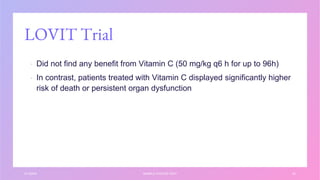 LOVIT Trial
▪ Did not find any benefit from Vitamin C (50 mg/kg q6 h for up to 96h)
▪ In contrast, patients treated with Vitamin C displayed significantly higher
risk of death or persistent organ dysfunction
3/1/20XX SAMPLE FOOTER TEXT 34
 