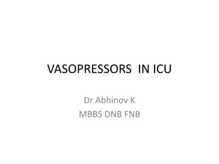 VASOPRESSORS IN ICU
Dr Abhinov K
MBBS DNB FNB
 
