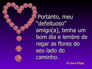 Pe.José Filipe Portanto, meu “defeituoso” amigo(a), tenha um bom dia e lembre de regar as flores do seu lado do caminho. 