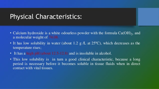 Chemical Properties For Calcium Hydroxide Chemical Properties For Calcium Hydroxide