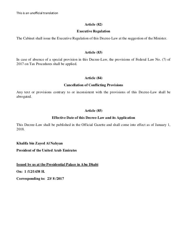 UAE Federal DecreeLaw No. (8) of 2017 on Value Added Tax