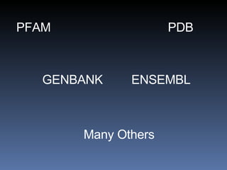 PFAM GENBANK ENSEMBL PDB Many Others 