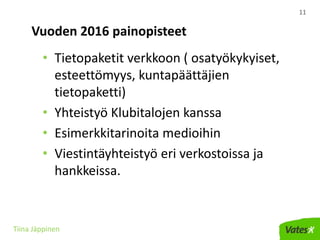 Tiedon tuottamisen ja levittämisen
yhteistyökumppanit
• Työelämä 2020 -hanke
• Monimuotoisuusverkosto FIBS
• Suomen Klubit...