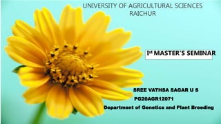 1
SREE VATHSA SAGAR U S
PG20AGR12071
Department of Genetics and Plant Breeding
UNIVERSITY OF AGRICULTURAL SCIENCES
RAICHUR
Ist MASTER’S SEMINAR
 