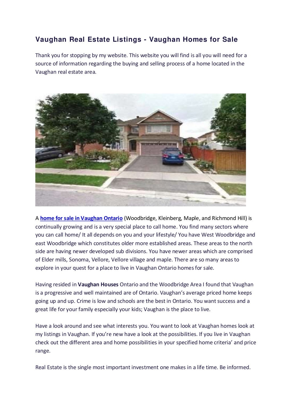 Vaughan real estate listings vaughan homes for sale