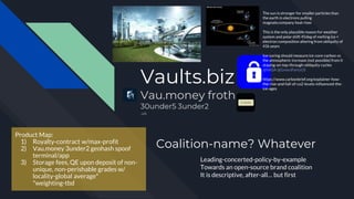 Vaults.biz
Vau.money froth
30under5 3under2
.us
Leading-concerted-policy-by-example
Towards an open-source brand coalition
It is descriptive, after-all… but first
Coalition-name? Whatever
Product Map:
1) Royalty-contract w/max-profit
2) Vau.money 3under2 geohash spoof
terminal/app
3) Storage fees, QE upon deposit of non-
unique, non-perishable grades w/
locality-global average*
*weighting-tbd
The sun is stronger for smaller particles than
the earth in electrons pulling
magnate.company heat rises
This is the only plausible reason for weather
system and polar shift 45deg of melting ice +
electron composition altering from obliquity of
41k years
Ice-coring should measure ice-core-carbon vs
the atmospheric-increase (not possible) from it
staying-on-top-through-obliquity-cycles
@NASA @GreenPartyUS
https://www.carbonbrief.org/explainer-how-
the-rise-and-fall-of-co2-levels-influenced-the-
ice-ages
 