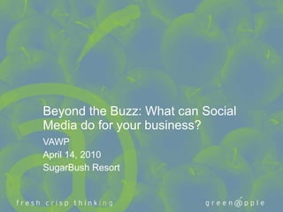 Beyond the Buzz: What can Social Media do for your business?  VAWP April 14, 2010 SugarBush Resort 