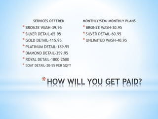 *
*We will do aggressive online marketing.
*We will have a cold calling system to market to
new prospects & celebrity endorsements.
*We have a very strong referral program in place.
*Our affiliate programs will drive bulk business.
*We will also use direct mail to non-customers
and businesses.
*We will also use strong social media marketing.
 