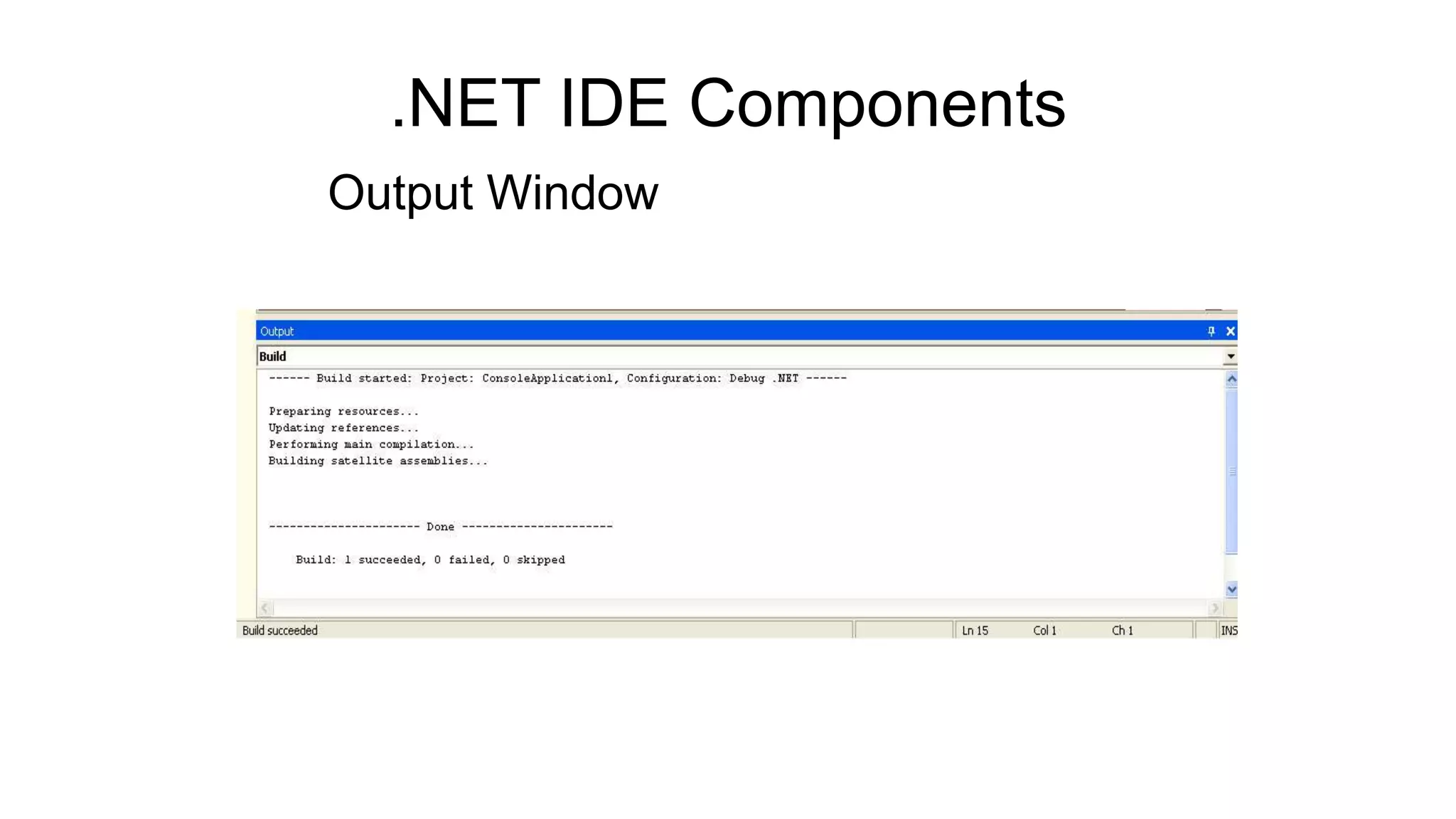 .NET IDE Components
Output Window