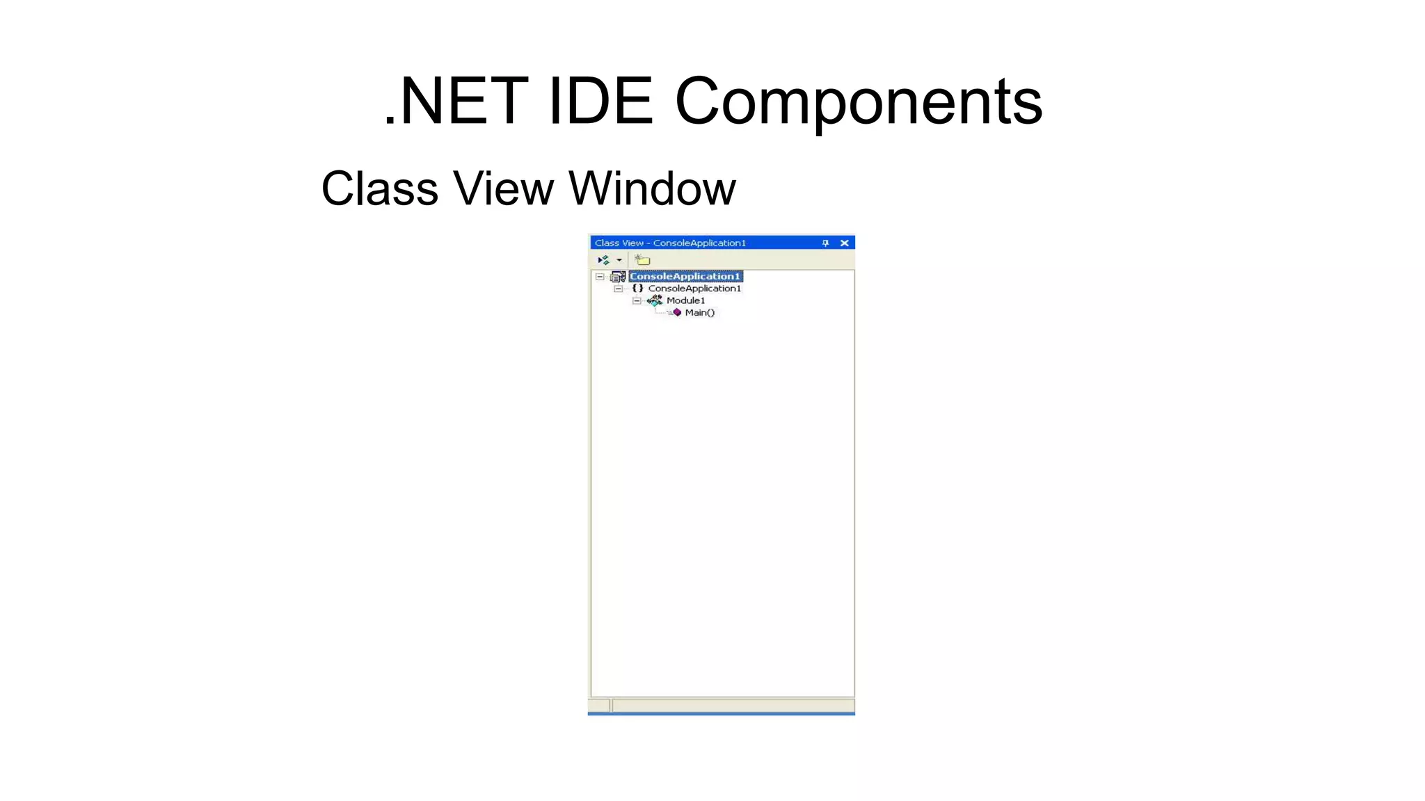 .NET IDE Components
Class View Window