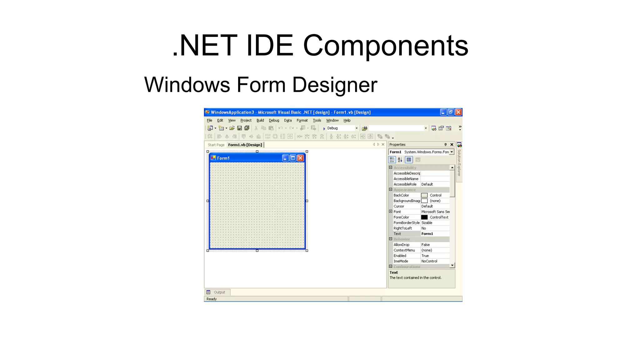 .NET IDE Components
Windows Form Designer