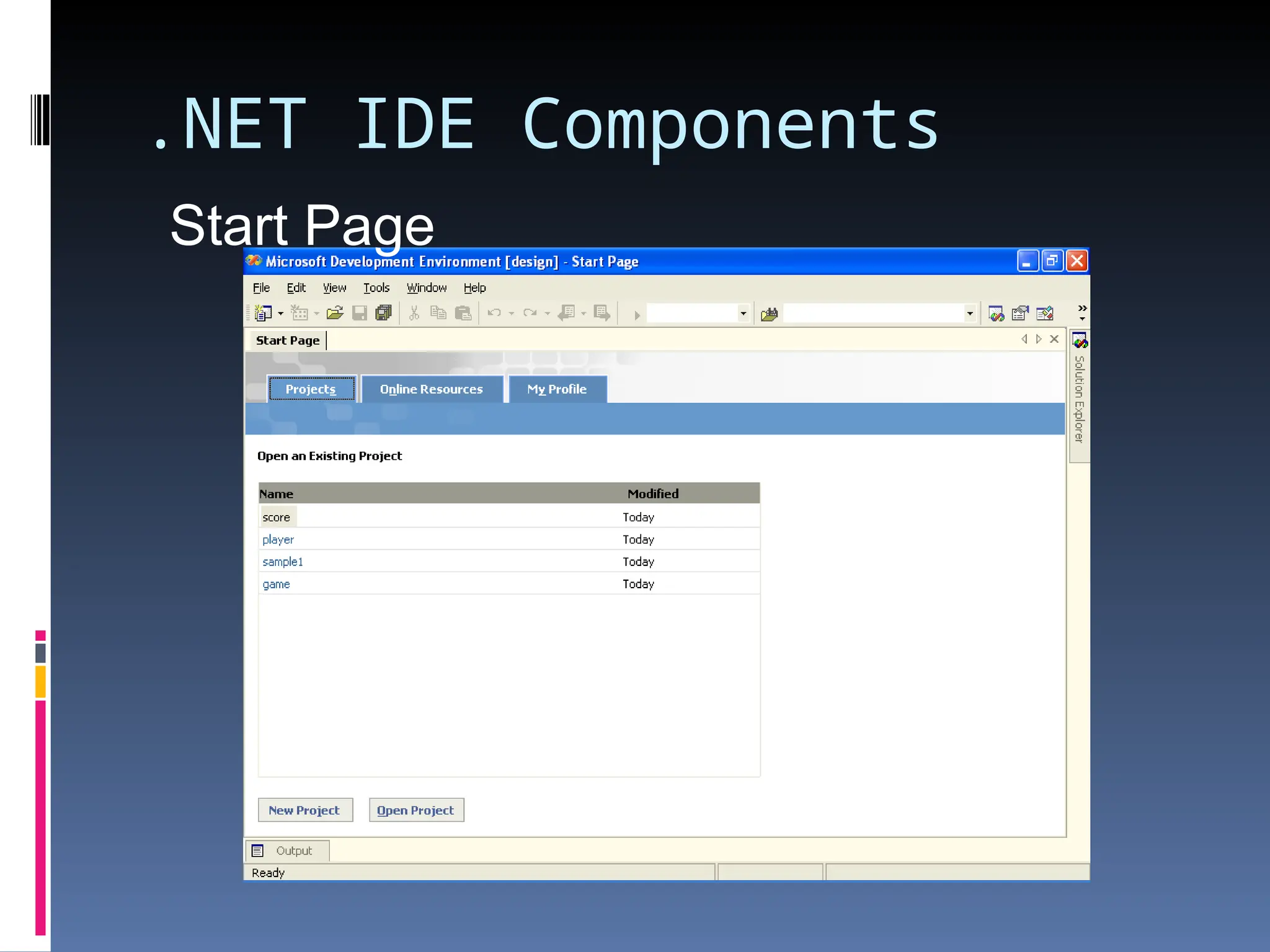 .NET IDE Components Start Page 