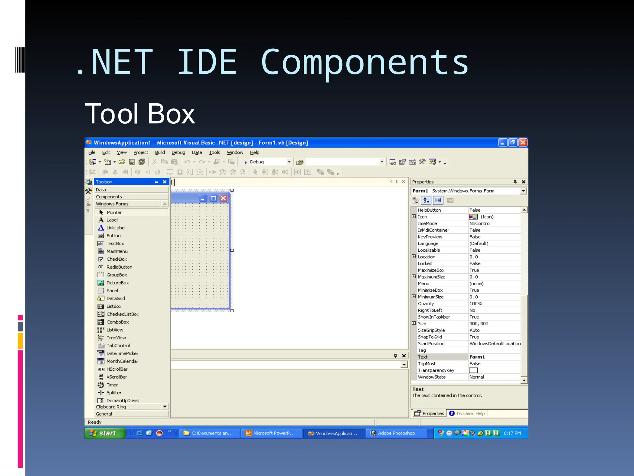 .NET IDE Components Tool Box 