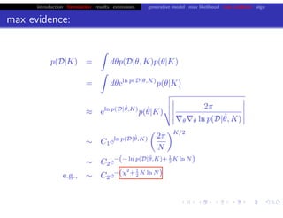 introduction formulation results extensions generative model max likelihood max evidence algo
max evidence:
chris.wiggins@columbia.edu 22.2.12 vbmod.sourceforge.net
 