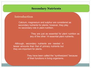 Role deficiency and toxicity secondary nutrients | PPT