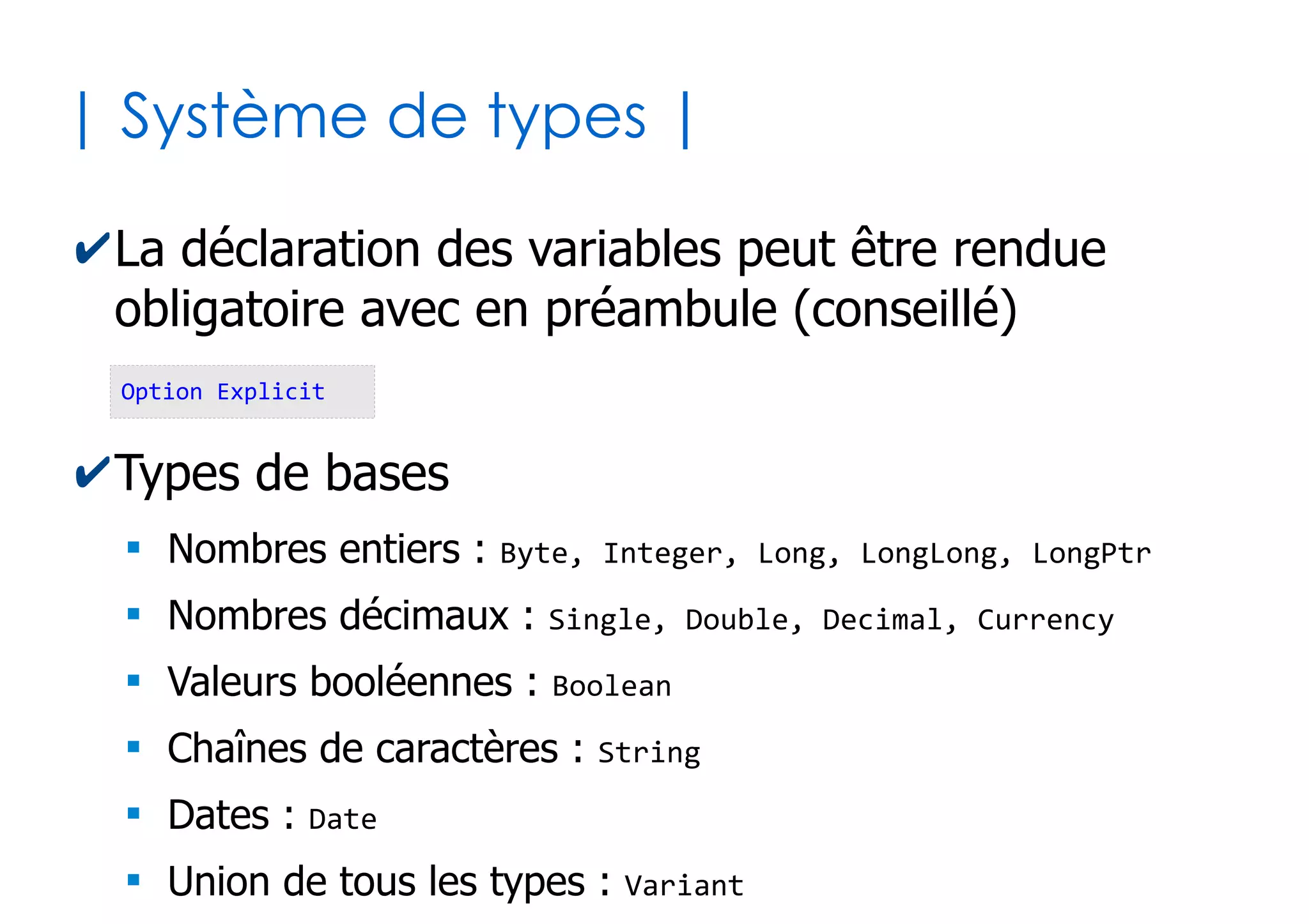 ## Noyau Visual Basic
 