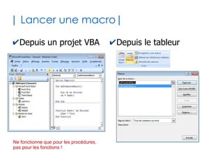 40
| Accès en cascade |
✔L'accès aux membres d'un même objet peut
avoir une syntaxe simplifiée
✔Très utile pour initialiser rapidement les
propriétés d'un objet notamment
Dim c1 as Client
Set c1 = new Client
c1.nom = "Le Goaër"
c1.prenom = "Olivier"
c1.sayHello
Dim c1 as Client
Set c1 = new Client
With c1
.nom = "Le Goaër"
.prenom = "Olivier"
.sayHello
End With
⇔
 