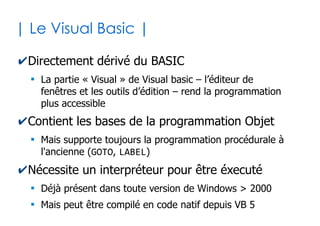 5
| Bénéfices du VBA Excel |
✔Gain de productivité
●
Réaliser en quelques secondes ce qui prendrait des
heures à la main
✔Cohérence des données
●
Les mêmes traitements seront appliqués de manière
systématisée sur les données
✔Performance
●
Lorsque vous avez des milliers de lignes et des
formules, il est conseillé d'appliquer les formules sur les
nouvelles données via VBA et les copier en simples
valeurs
 