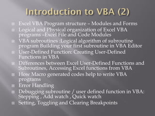 Vba for financial engg course structure | PPT