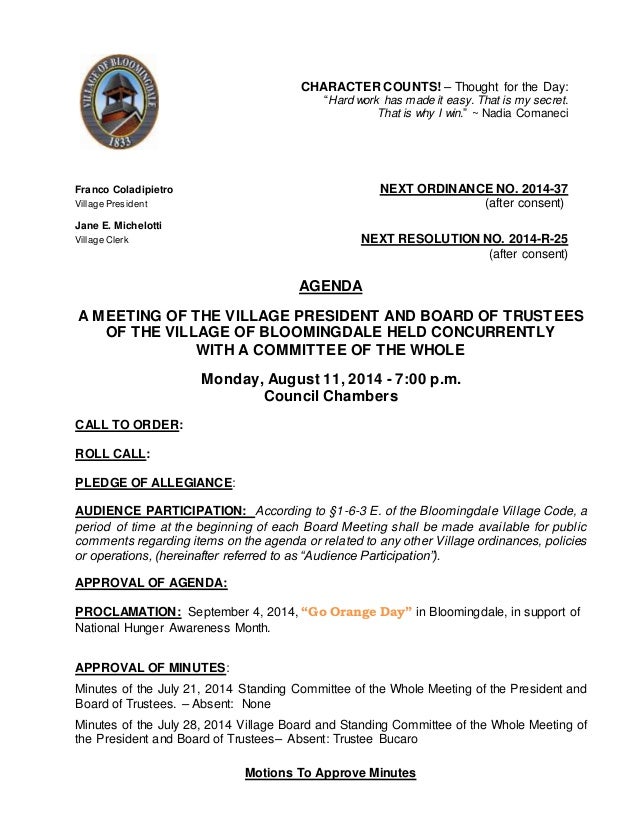 Vb Agenda August 11 14