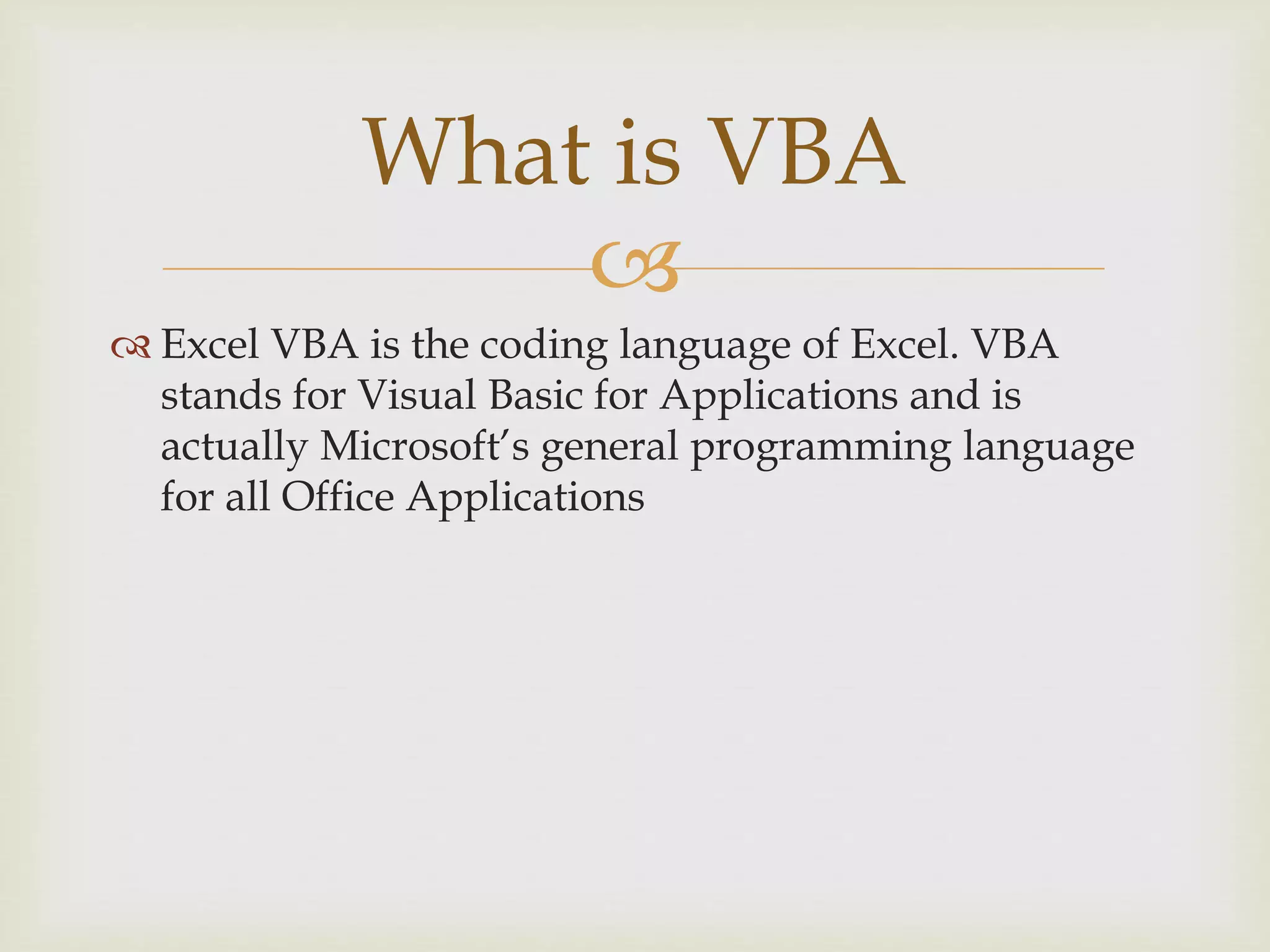 Vba introduction | PPTX
