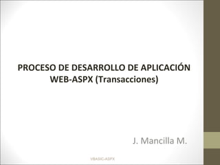 VBASIC-ASPX
J. Mancilla M.
PROCESO DE DESARROLLO DE APLICACIÓN
WEB-ASPX (Transacciones)
 