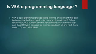 VBA Training in Delhi-Noida | PPT