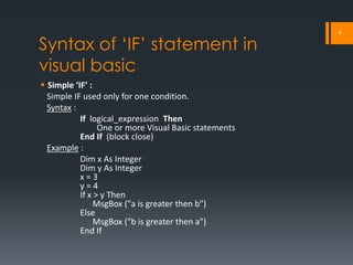 Vb decision making statements | PPTX | Programming Languages | Computing