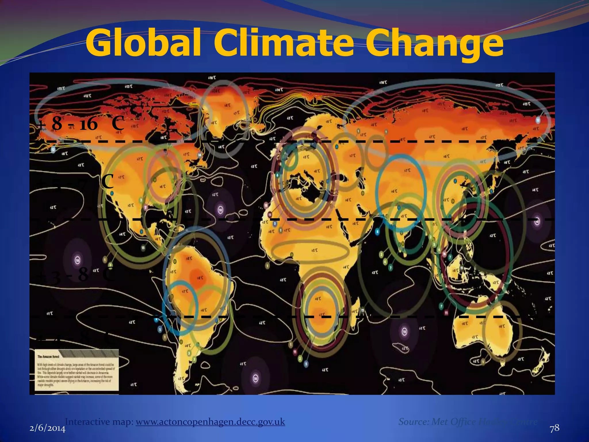Global Climate Change
+ 8 - 16 C
+5-7 C

+3-8 C
+4-8 C

Interactive map: www.actoncopenhagen.decc.gov.uk
2/6/2014

Source: Met Office Hadley Centre

78

 